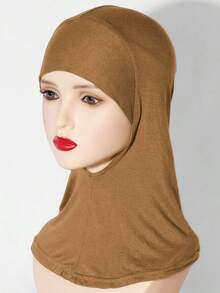 1pc Women Fashion Solid Color Elastic Skull Cap, Convenient Neck Scarf Wrap - Black and White - View 15