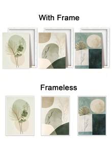3pcs Abstract Design Wall Art Decor, Organic Shapes Modern Artwork, Plant Elements Canvas Print Wall Arts, Calm Palette Posters, Nature Motifs Paintings, Modern Wall Arts, Poster, Room Aesthetic, Ideal Gift, Optional Framed ,Wall Art With Frame