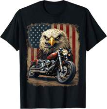 Patriotic Motorcycle Usa Flag Retro Biker Chopper Vintage T-Shirt Gift For Dad Gift For Foodies Birthday Gift For Best Friend - Black - View 1