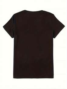 1pc Camiseta de Mujer Estilo Y2K, Top de Cuello Redondo de Poliéster con Impresión Gráfica de Figura Hip Hop, Camiseta de Tejido de Manga Corta Casual para Todas las Estaciones - Negro - Ver 4