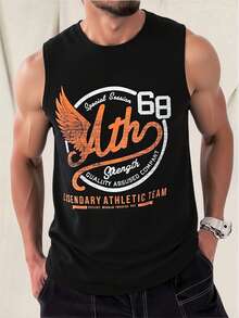 King T-shirt Playera sin mangas para hombre tipo gym casaca, diseño deportivo con estampado vintage, estilo casual urbano, ideal para entrenamiento o uso diario, 100% algodón suave y transpirable, camiseta musculosa ligera y cómoda para verano, corte recto con ajuste relajado y cuello redondo - Negro - Ver 1