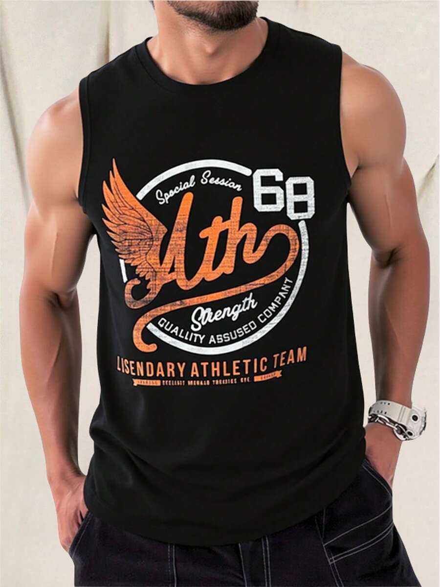 King T-shirt Playera sin mangas para hombre tipo gym casaca, diseño deportivo con estampado vintage, estilo casual urbano, ideal para entrenamiento o uso diario, 100% algodón suave y transpirable, camiseta musculosa ligera y cómoda para verano, corte recto con ajuste relajado y cuello redondo - Negro - Ver 1