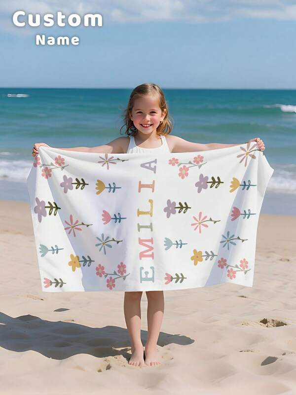 1 Toalla de playa personalizada con diseño de océano y flores, toalla de playa personalizada con nombre, toalla de playa personalizada para niñas/niños, toalla de playa personalizada perfecta para uso en exteriores, playa, viajes, natación, gimnasio, yoga, accesorios de playa, toalla de playa personalizada para amigos, disponible en múltiples tamaños, multifuncional, ornamental, con letras, con estilo, moderna, colorida, linda, adorable, casual, personalizada, única, ideal como regalo para él o para ella