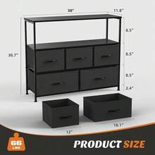 Black Dresser TV Stand Entertainment Center With 5 Drawers Media Console Table - Black - View 2