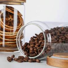 1 PC Small Glass Storage Jars With Airtight Lids, Coffee Container With Wooden Lid, Glass Pantry Canister For Beans, Rice,Sugar - 無色 - 查看 5