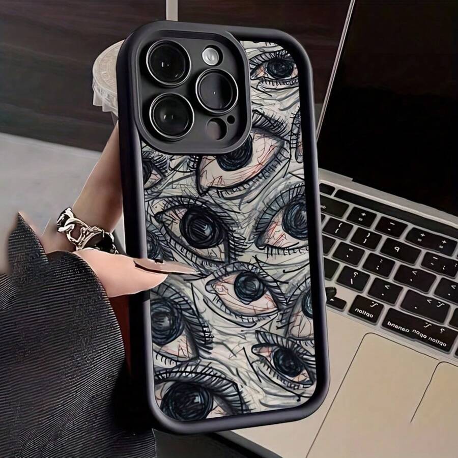 For IPhone 11, 12, 13, 14, 15, 16 Plus Pro Promax XR XS/X Silicone Phone Case, High-End Fashion, Multi Eye Pattern - Black - View 1