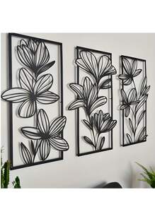 3 PiecesClassic Iron Wall Art Decor, Floral Metal Murals For Bedroom And Living Room - Elegant Flower Wall Sculptures For Modern Home Decoration