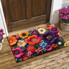 1pc Soft Faux Wool Floral Print Bath Mat, Kitchen Mat, Doormat - Super Plush Microfiber, Anti-Slip Quick Dry, Suitable For Kitchen, Bathroom And Decoration