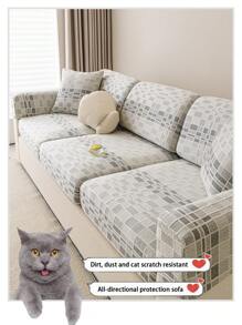1pc Summer Breathable Jacquard Non-Slip Sofa Seat Cushion Cover, Style Cool And Skin-Friendly, Pet-Proof, Elastic Sofa Slipcover, Fits L-Shaped Sofa And 1/2/3/4 Seat Sofa