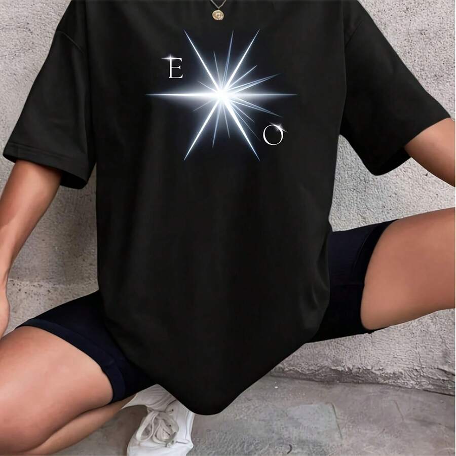Exo Exist Album T-, EXO Let Me In , Hear Me Out , The 7th Album Exo , EXO Clock Tour 2023 , Kpop Merch_T-Shirt For Women, 220g Cotton Casual Graphic Tee Lightweight Yet Durable Crew Neck Shirt For Beach Trips, Airplane Travel, Weekend Getaways, Or Road Adventures, Stylish And Comfortable Summer Outfit With Loose Fit For Maximum Comfort, Aesthetic Worthy Graphic Tee For Photos And Reels - Black - View 1