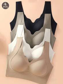 4pcs Women's Seamless Push Up Bras Wireless Casual Comfortable Bralette Intimates Nude Fit Tank Top Underwear Vest-Style Bra Basics Wirefree Yoga Sports Bra Ribbed Wavy Edge Bralette In Women