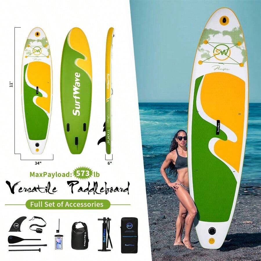 All-Around Inflatable Paddle Board With Full Set Of Accessories.Rebel Adult Inflatable Stand Up Paddleboard 11'2"X 34"X 6" Multi-Color Customizable.Extra-Wide Deck For 2-3 Riders.Lure Fishing S.U.P OmniBoard - Black - View 1