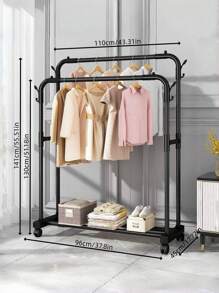 1PC Freestanding Hanger Double Pole Multi-Functional Bedroom Clothing Rack,Metal Clothes Hanger Organizer And Black Clothes Stand With Wheels