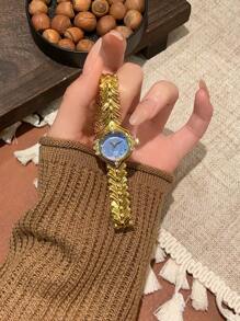 1 pieza Reloj de moda de estilo clásico francés de lujo, con carcasa de concha azul, diseño simple y elegante, adecuado para uso diario y como regalo de cumpleaños