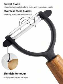 1/2 piezas Pelador de verduras para la cocina, pelador giratorio de acero inoxidable premium con removedor de imperfecciones para cocineros y chefs (Opcional pelador en Y/Pelador en P) - Marrón - Ver 5