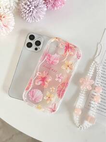 花朵手机壳，奶油色纹理，波浪边，亮面花朵贝壳彩绘，防摔手机壳，配手工串珠花朵手链配件，兼容 16/11/16 Pro/16 Plus/16 Pro Max/16 e/15 Pro Max/13/14/12/XS/XR/7G/8P，兼容Galaxy 11/12 Pro/12/12 X/13 Pro/14 Pro/15 Pro，兼容Redmi 10/9/Note9/12c/Note11 Pro/Note8 Pro，防水防震防刮。 - 彩色 - 查看 5