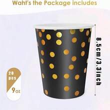 10/20pcs Black & Gold Foil Disposable Paper Cups, 9oz Black & Gold Polka Dot Coffee Cups, Bulk For Wedding, Party Supplies Can Serve 10/20 People - Multicolor - View 3