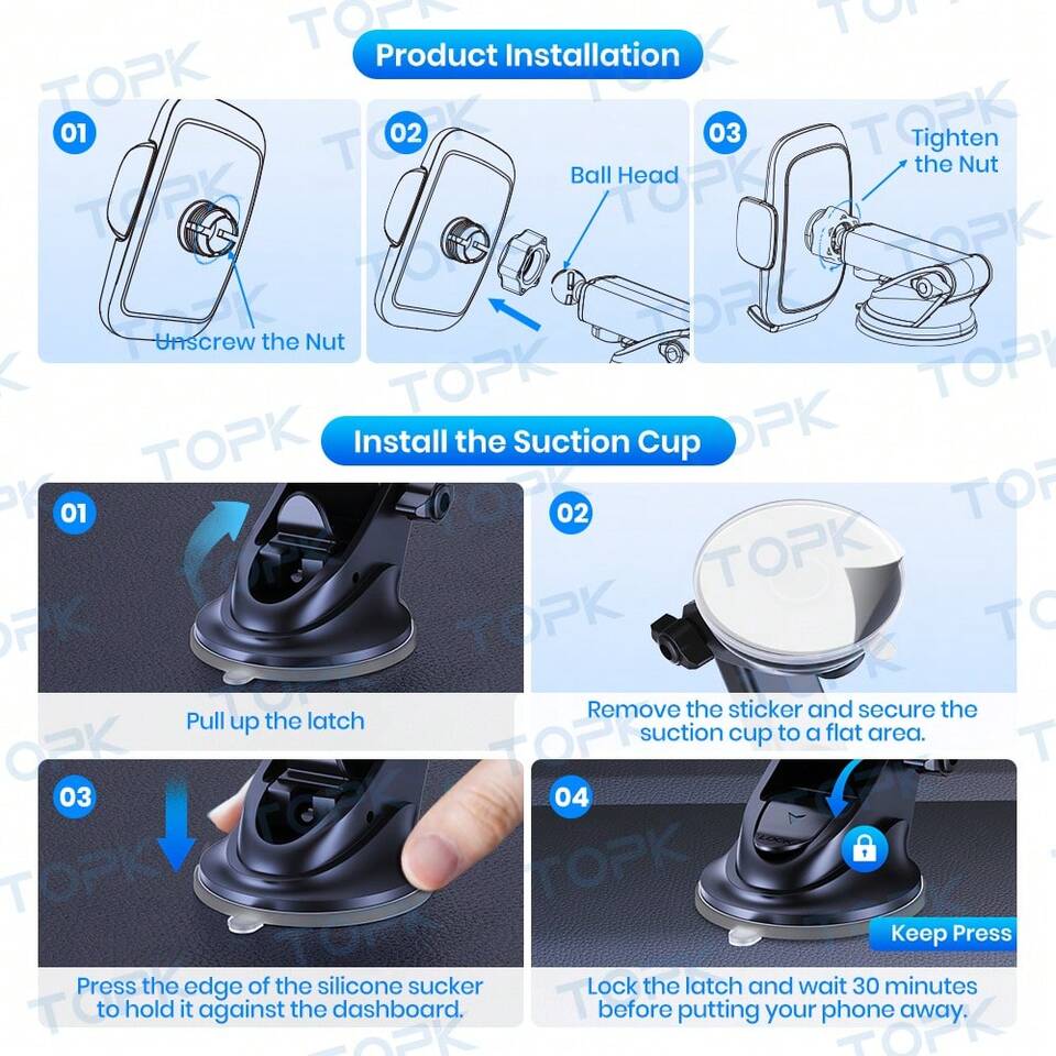 TOPK Phone Stand Holder For Car Mount Automobile Cell Phone Holder Car Mount Compatible With IPhone Universal Dashboard Mount Fit For All Smartphones