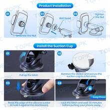 Suport suport pentru telefon TOPK pentru montaj auto Suport telefon mobil auto Suport auto compatibil cu iPhone Suport universal pentru bord Se potrivește pentru toate telefoanele inteligente - Negru - Vizualizare 10