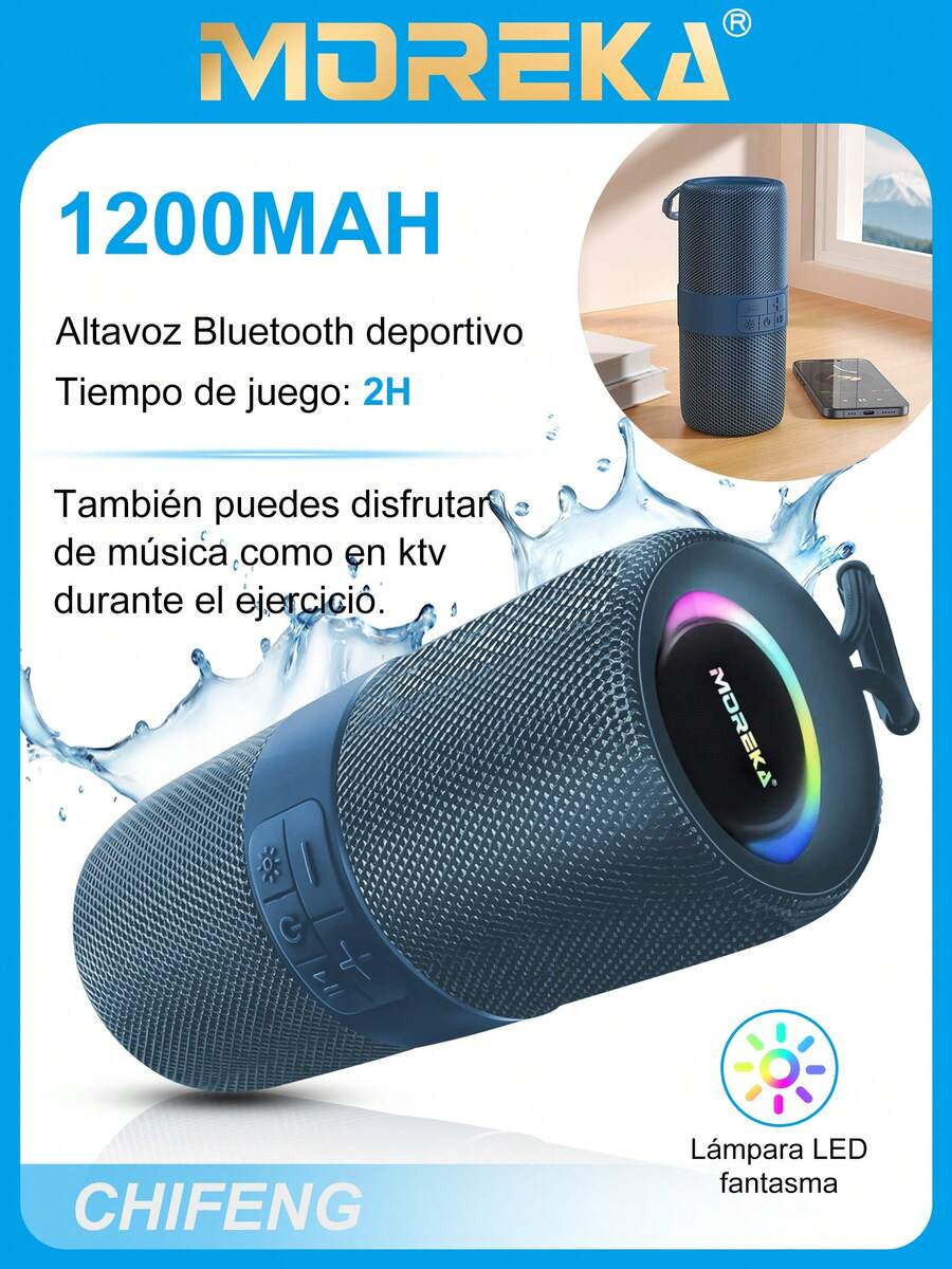 MOREKA Bluetooth Speaker Dual 10W 5.3 Bluetooth Speakers, Long Battery Life, High Quality Bass, Suitable For Any Occasion, Easy To Carry, Christmas Gift, Birthday Gift, Home Party, Holiday Party - 藍色 - 查看 1