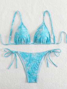 Damen Sommer Strand Floral Muster sexy Binden Bikini Set
