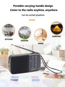 便携式 AM/FM 收音机，全波段收音机，老式全波段复古，全波段收音机，续航时间长，带麻绳 - 黑色 - 查看 4