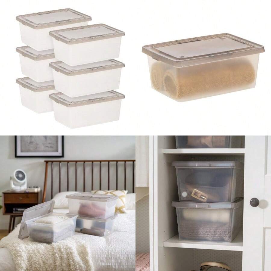 14 5 Cuartos. Contenedores De Almacenamiento De Plastico Con Tapas Bolsas Transparentes Apilables Contenedores Paquete De 6