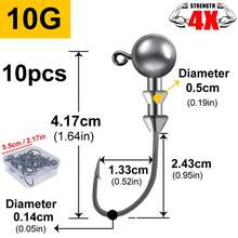 10 件/盒 3.5 克/5 克/7 克/10 克/14 克扁平钩杆，增加强度，螺纹钓鱼夹具头钩用于软饵诱饵蠕虫钩，钩尖类似于鹰嘴形状，因此捕获的鱼不易脱钩