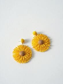 Tropiscape 1 Pair Bohemian Style Handmade Woven Raffia Straw Round Sunflower Pendant Earrings Autumn Christmas Christmas Winter Christmas Gifts