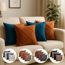 Kit Of 4 Draped Suede Cushion Covers 45x45 With Invisible Zipper - 2 Navy 2 Terracotta - View 2