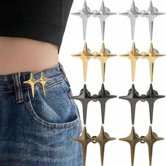8 Sets Adjustable Star Button Pants Waist Tightener, Adjustable Waist Buckle Sets No Sew And No Tools Detachable Decorative Waist Buckles, Jean Buttons Pins For Loose Jeans, Pants, Skirts, Sleeves