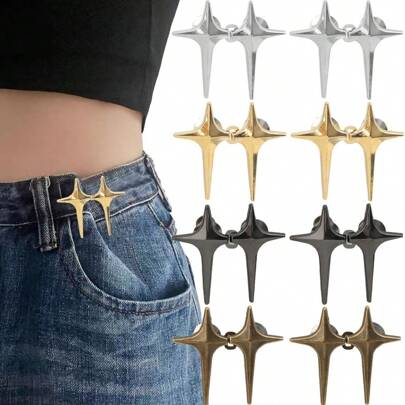 8 Insiemi di regolatori di vita dei pantaloni con bottoni a stella regolabili, Fibbie per vita regolabili senza cucire e senza attrezzi, Ganci decorativi rimovibili per jeans, pantaloni, gonne, maniche allentati