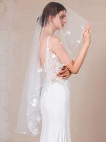 1pc Handmade Embroidered Edge Cute Ruffle Double Layer Bridal Wedding Veil Fall Clothes For Women