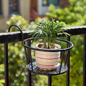 1 pieza Soporte moderno de metal para flores de balcón, soporte colgante para plantas de 8.66" para barandilla exterior, soporte de hierro para bonsái de interior, para decoración del hogar y el jardín