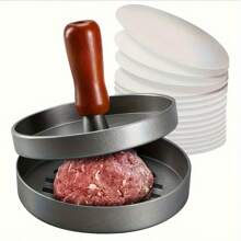 Machine à former les hamburgers avec manche en bois, moule en métal, manche en bois massif. Peut faire des boulettes parfaites, tartes, etc. Très adapté pour le petit-déjeuner dans la cuisine de la maison