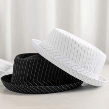 JEWELRYWE Men's And Women's Striped Tweed Hats, Classic Short-Brimmed Manhattan Jazz Hats, Unisex Dress Hats, Felt Hats, Suitable For Daily Matching And Formal Occasions