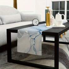 1 pieza Camino de mesa con patrón de mármol degradado azul gris, estilo granja moderna de tela de poliéster, adecuado para comedor, boda, mesa de café y decoración del hogar - Azul degradado - Ver 5