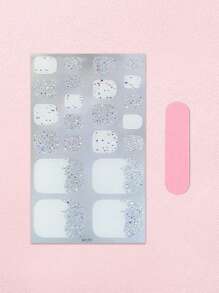 1 Foglio di 22 adesivi per unghie dei piedi in gel senza cottura, decorazioni adesive per unghie, stickers per unghie e decalcomanie per piedi, strisce di smalto fai-da-te, glitter beige, pendenza a raggiera, autoadesive, impermeabili e di lunga durata, decorazioni 3D per unghie, multifunzionali, adatte per donne e ragazze, facili da usare per appuntamenti, feste ed eventi