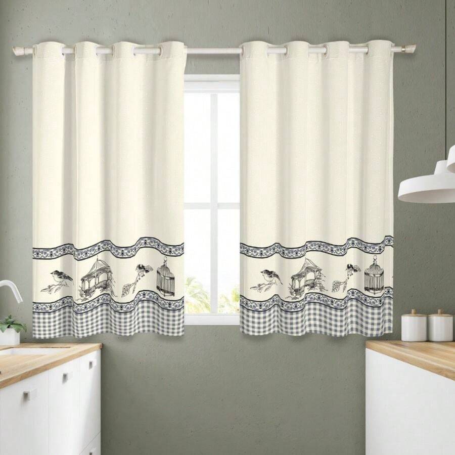 Printed Kitchen And Window Curtain 2.00 X 1.50 - Bird In the Cage - View 1