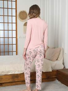 Set di pigiama con top a maniche lunghe e pantaloni lunghi con stampa floreale - Rosa - Visualizzare 7