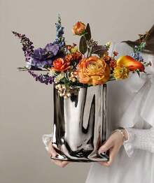 Silber Blume Vase, 9,2 Zoll hoch Minimalist Keramik Vase, eklektische Blumentopf für Home Office Tischdekoration Housewarming Hochzeit Geburtstag Festival Geschenk