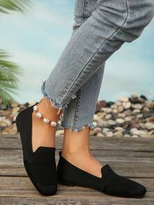 Zapatos casuales de mujer con punta puntiaguda y sin cordones, multicolor, ligeros, cómodos, adecuados para uso al aire uso casual - Negro - Ver 9