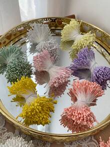 Mini Pearl Double Heads Flower Stamen Pistil Handmade Artificial Flowers, Suitable For Wedding Decoration, Bridal Backdrop Props, Bouquets, Boutonnieres, Corsages, Wedding Arches, Party Decor - Multicolor - View 10