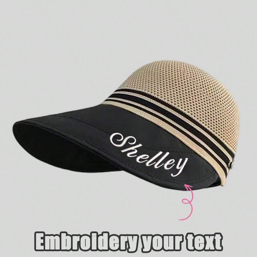 1 Pcs Customizable Embroidery Text Wide Brim Sun Hat, Breathable Mesh Design, Suitable For Women In Summer - Multicolor - View 1