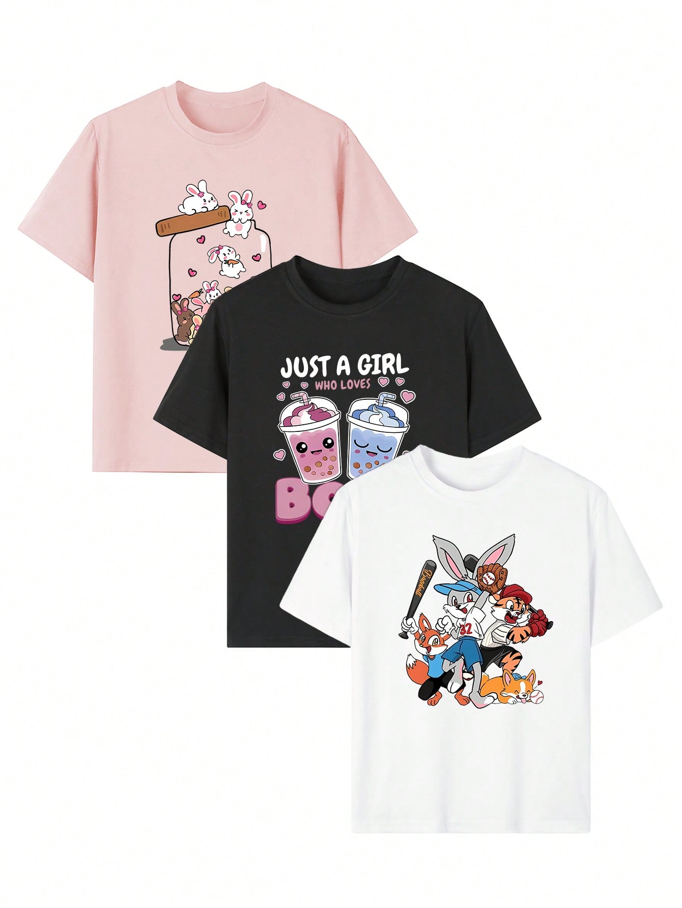 3 قطعة/طقم تيشيرتات قصيرة الأكمام بطباعة جرافيك لل...