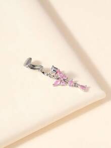 1pc Fake Belly Button Piercing Ring With Rhinestone Butterfly Design, Jewelry For Women - Pink - View 2