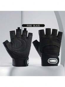 1 Pair Unisex Gym/Workout Gloves, Anti-Slip Palm, Breathable Mesh Back, Wrist Support, Fingerless Design, Suitable For Summer Outdoor Sports - Black - View 5