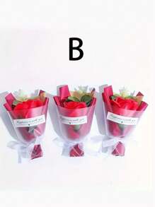 3 Stücke handgefertigte Mini-Rosen-Blumensträuße, Seifenblumen-Sträuße, realistische Blumensträuße als Geschenk zum Lehrertag, Graduierung, Geburtstag, Valentinstag und zur Hochzeitsdekoration