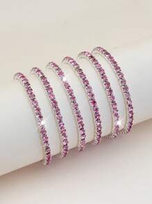 1 Set Of Multiple Strips Dazzling Sparkling Rhinestone Stretch Bangles Set - Adjustable Elastic Design, Bling Bridal Wedding Party Style, Nightclub Decor, Fashionable Accessory For Women, Perfect Gift For Friends And Family