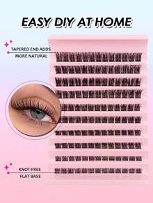 130pcs Fluffy Cluster False Eyelashes, D Curl, Soft & Reusable, Segmented Single Lashes, DIY Cluster Eyelash Extension, 8-16mm Mixed, Natural Thick Individual Lashes, Makeup Tools - 黑色 - 查看 2